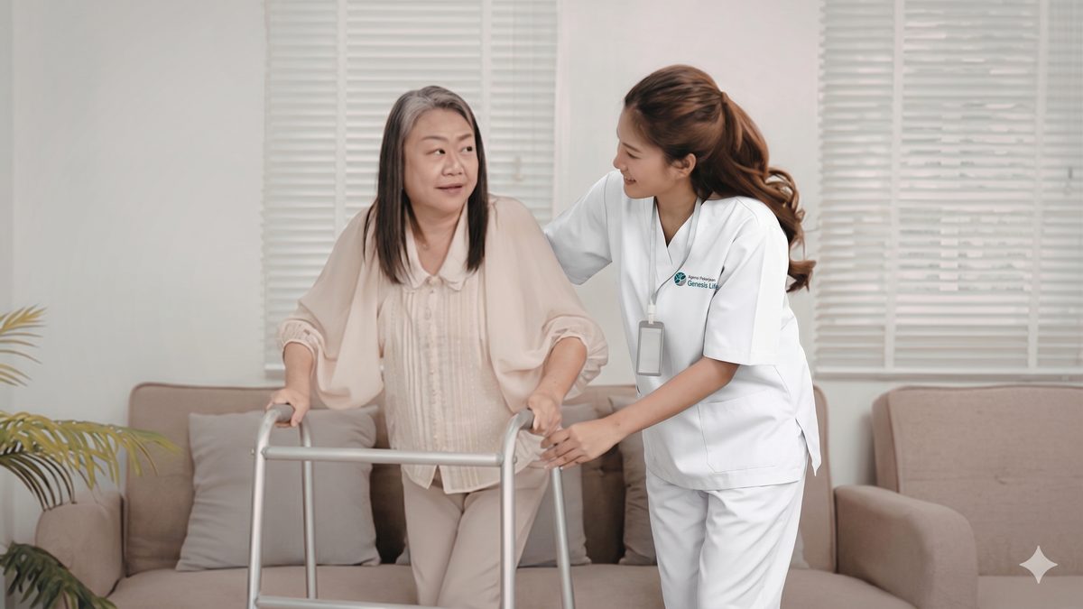 Home elder care services Malaysia — companion caregiver feeding senior