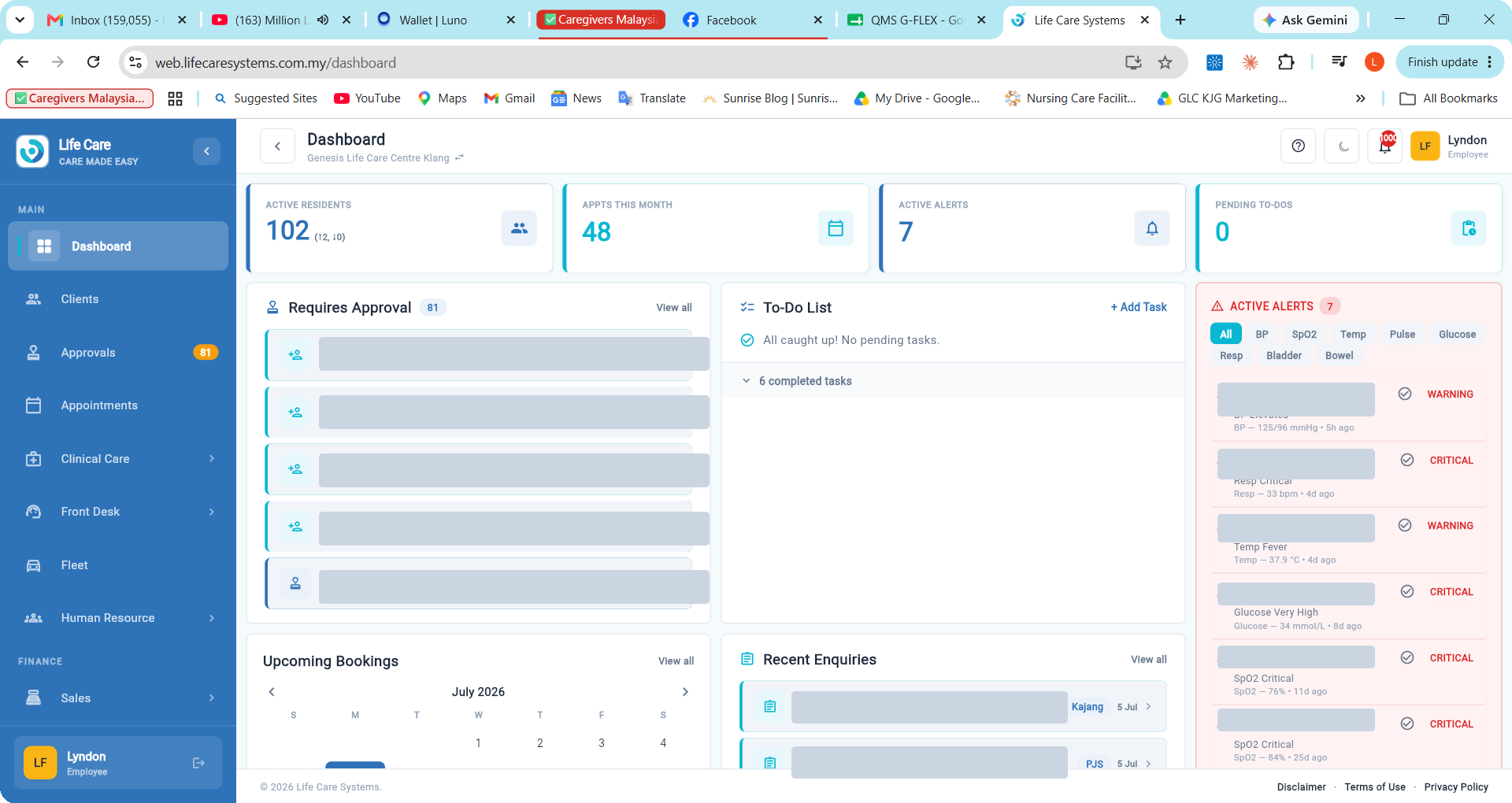 Life Care Systems dashboard